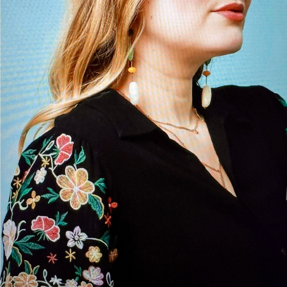 Umgee Black Boxy Embellished Button Down Shirt Plus Size - Picture 3 of 6